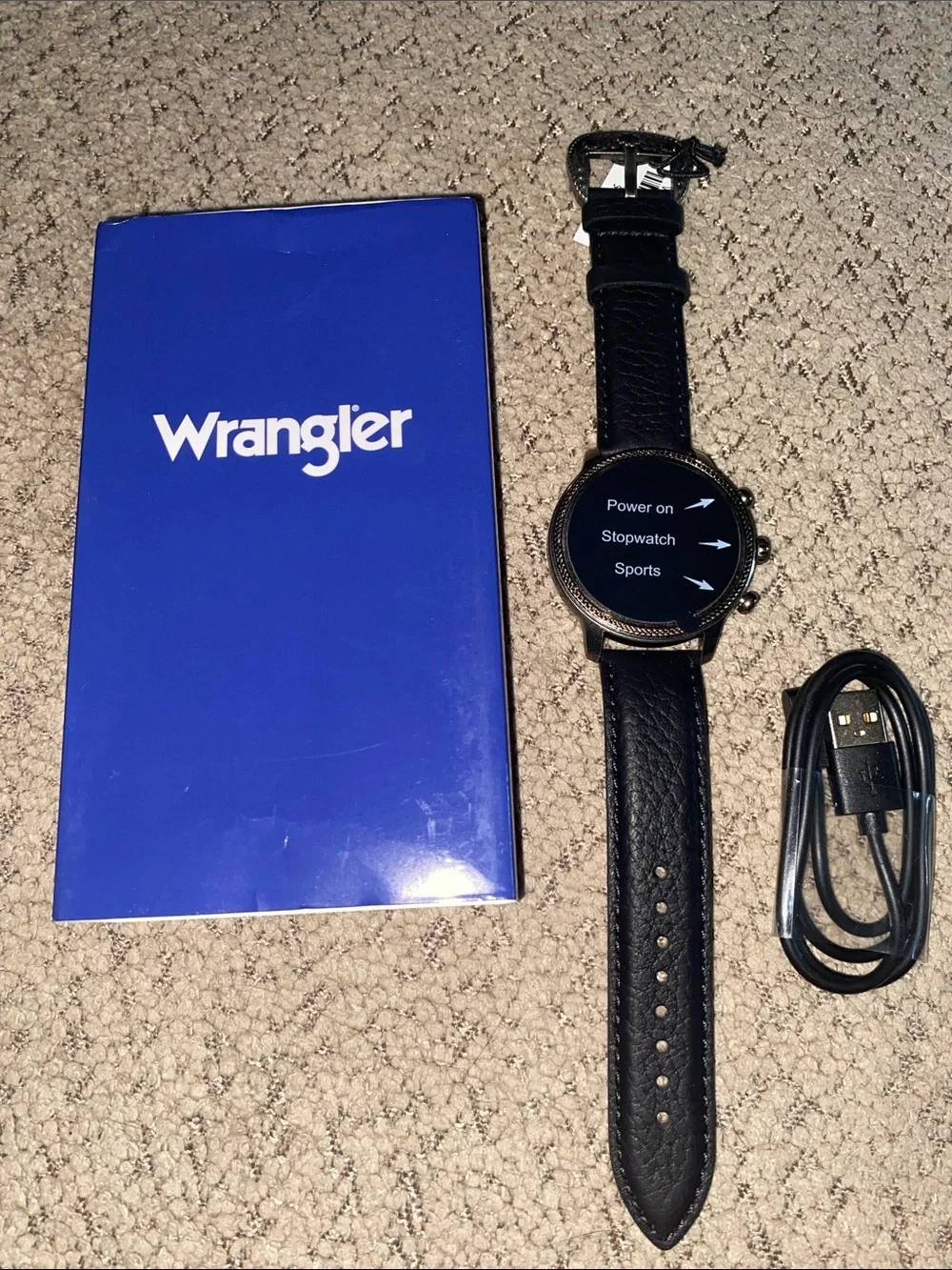 🆕 Wrangler Round Silvertone Smartwatch Leather Strap Android iPhone Compatible